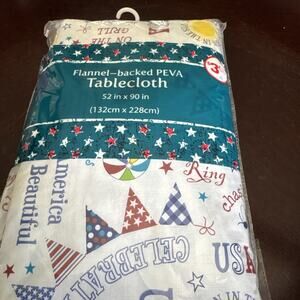 Summer Themed Flannel-Backed Peva Tablecloth 52” X 90”
